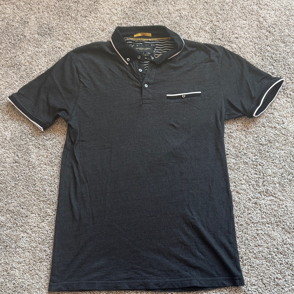 Denim & Flower Black Polo with White Trim